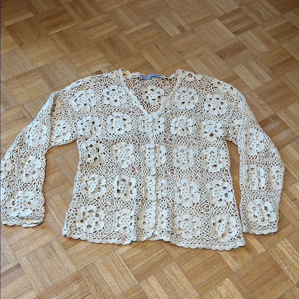 Santa Barbara Crochet Lace Cream Top
